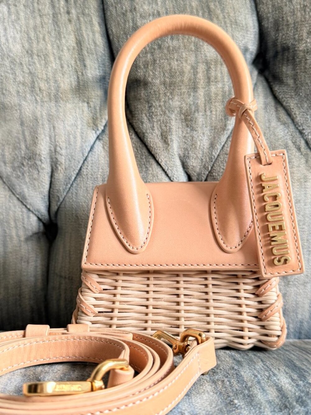 Jacquemus Le Petit Chiquito Wicker Crossbody Top Handle Micro Bag Nude Peach - Picture 13 of 13
